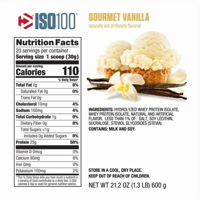 Dymatize ISO100 Hydrolyzed Whey Isolate, Gourmet Vanilla, 20 Servings