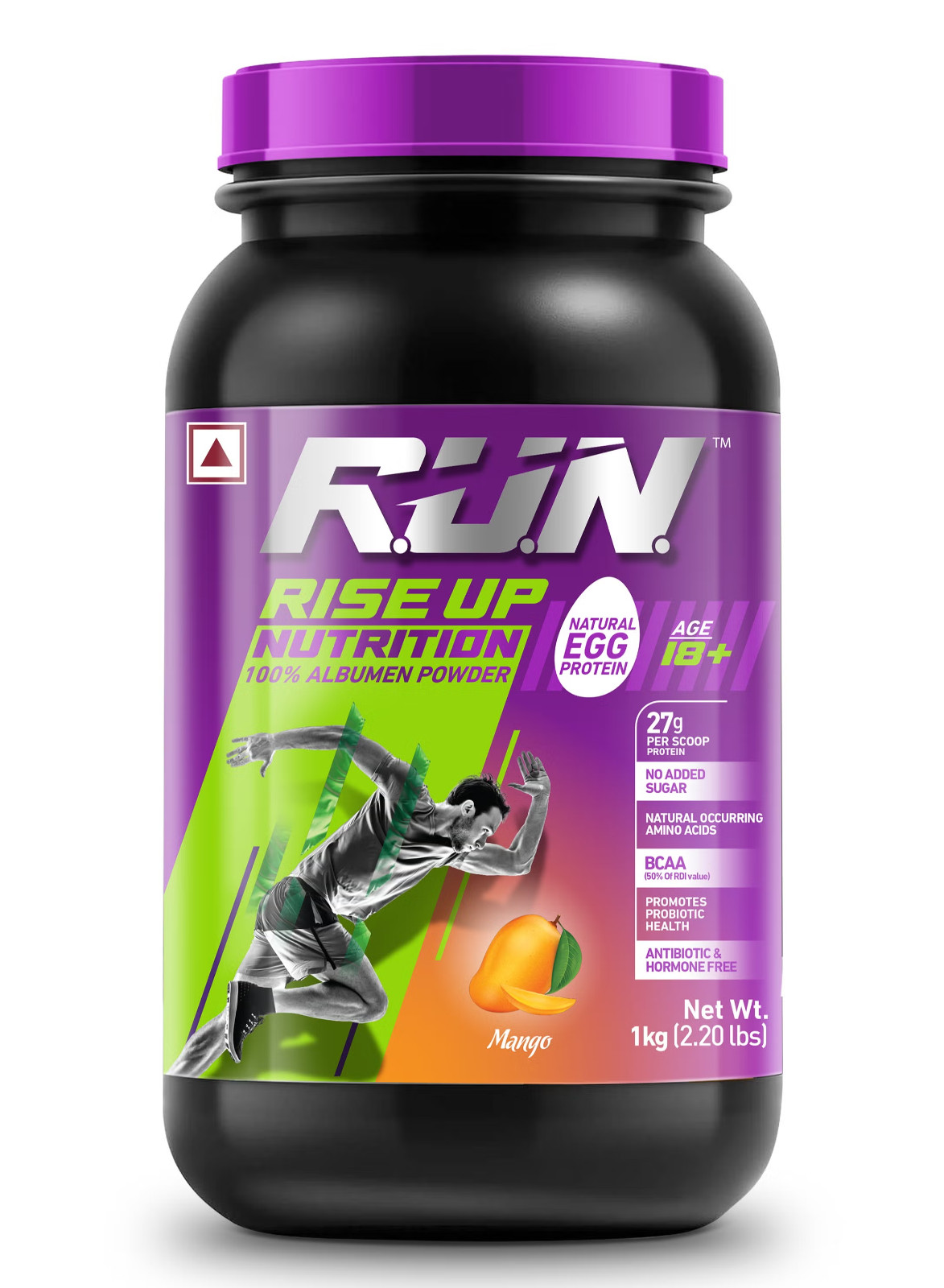 RUN Natural Egg White Protein Powder, 27g Protein, Lactose Free, 2.20 lbs/1 kg
