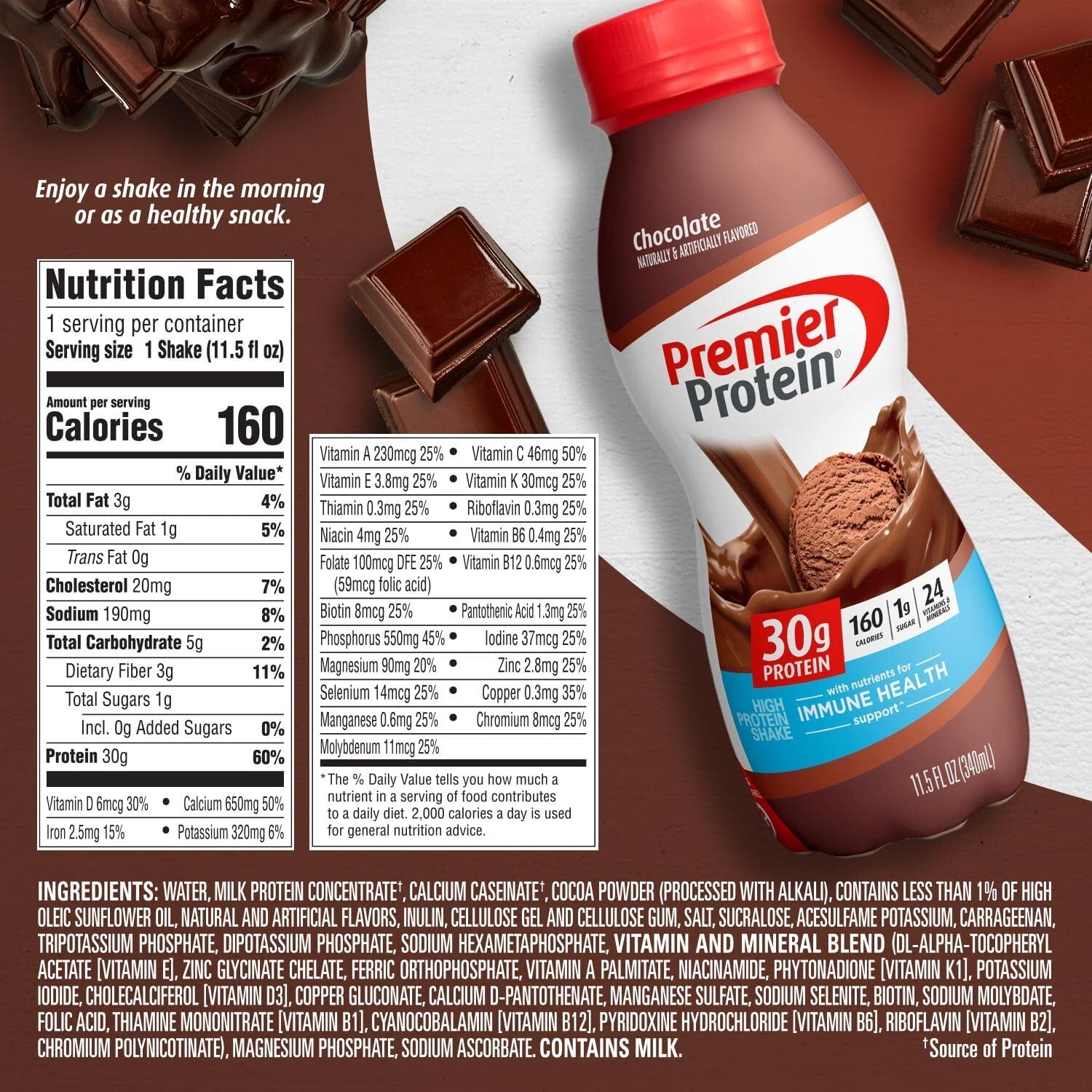 Premier Protein Shake 30g Protein 1g Sugar 24 Vitamins Minerals Nutrients