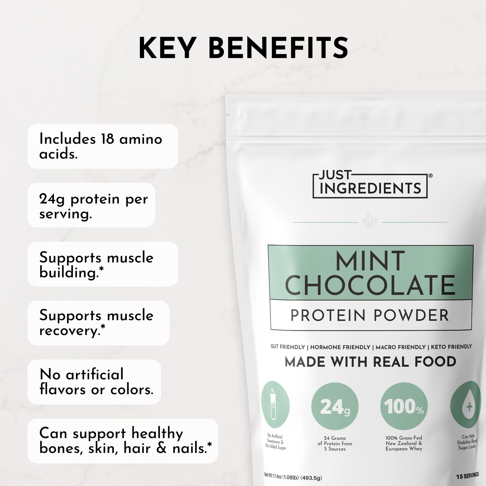 Mint Chocolate Protein Powder | 15 Servings | 24g GrassFed New Zealand Whey +…