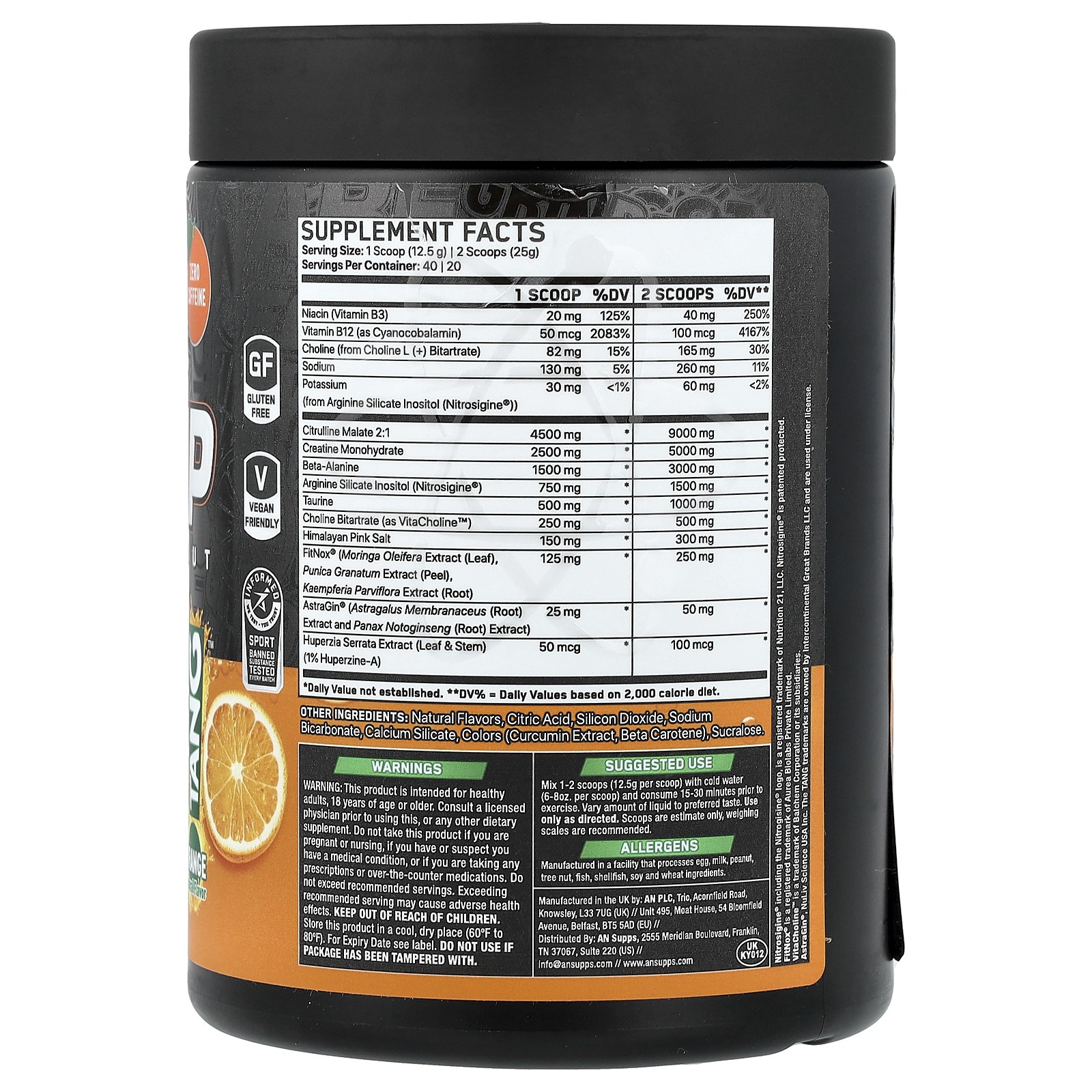 Non-Stim Pump, Pre-Workout, Tang™, Orange, 17.63 oz (500 g)