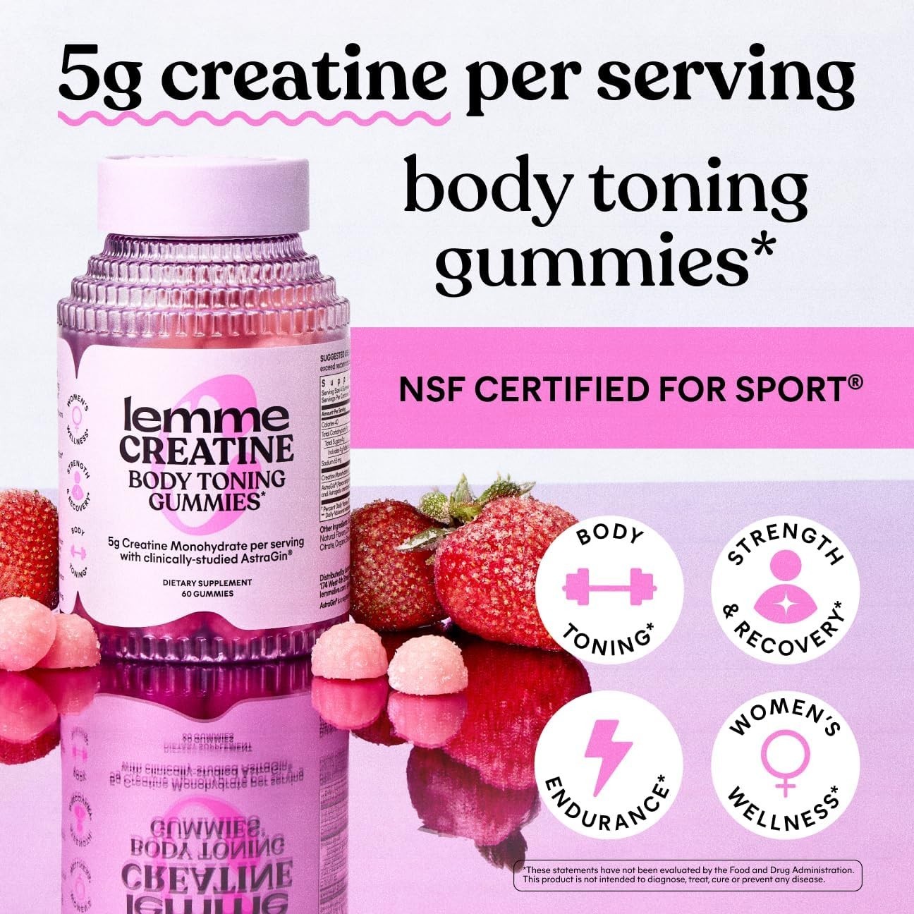 Creatine Monohydrate Gummies, Sour Strawberry 60 Gummies | 5g Creatine for Le…