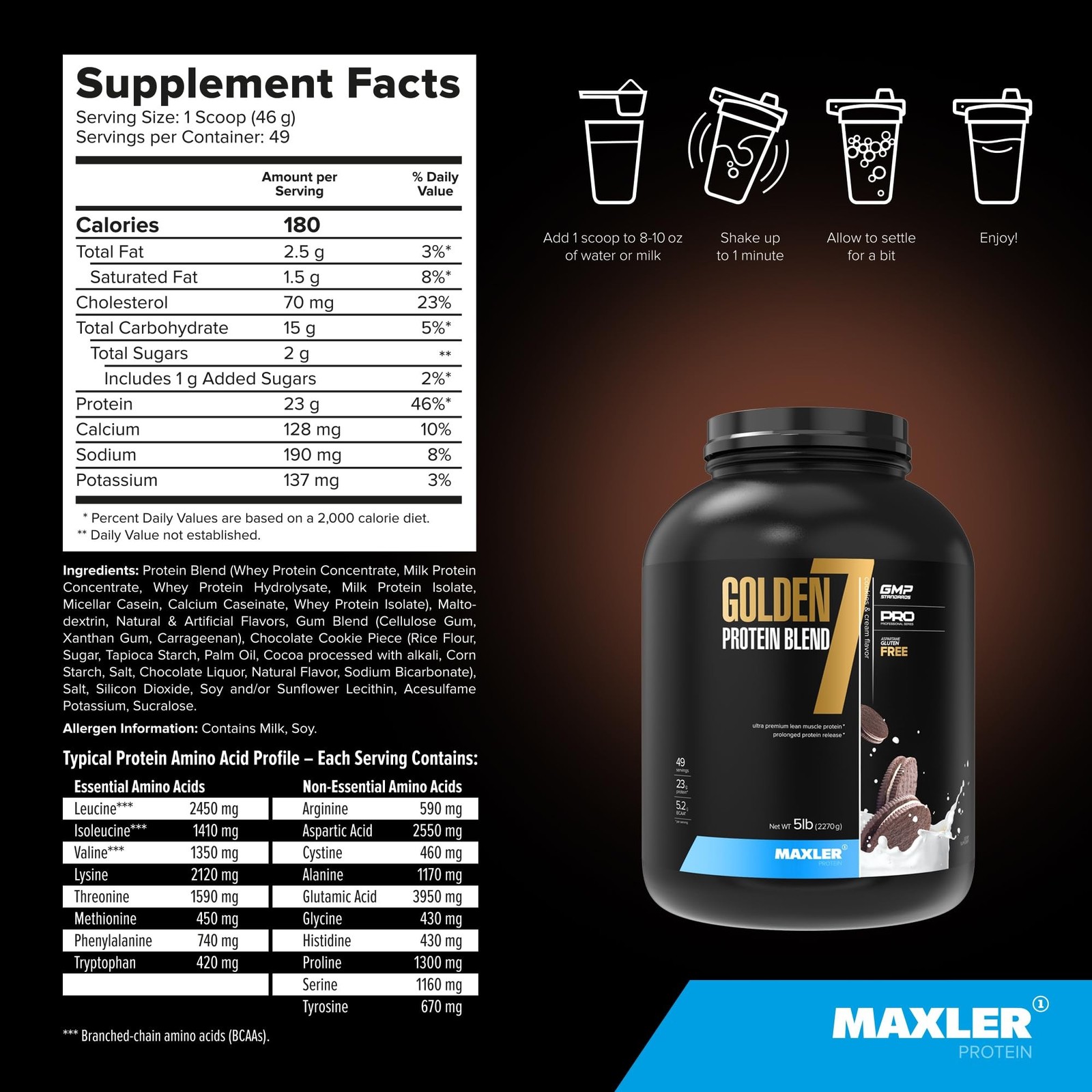 Maxler Golden 7 Protein Blend Cookies and Cream 5 lb