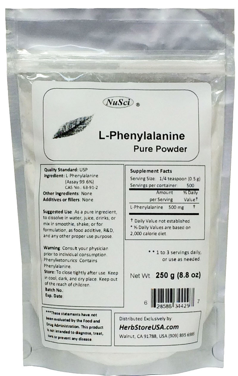 NuSci 250g pure L-Phenylalanine powder (8.8oz) USP healthy mental energy mood