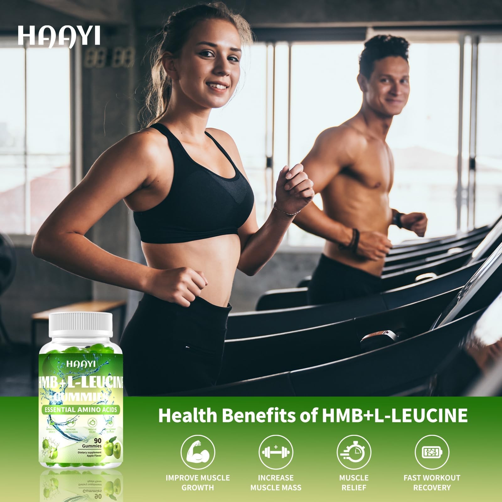 HMB L-Leucine Gummies 3000mg Sugar-Free Muscle Growth Workout Recovery 90ct