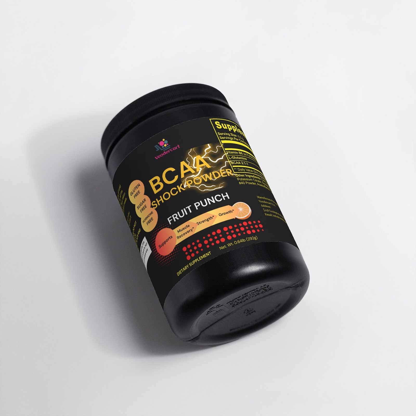 BCAA Shock Powder Fruit Punch Muscle Recovery Amino Acid 2:1:1 Pre Workout 292g