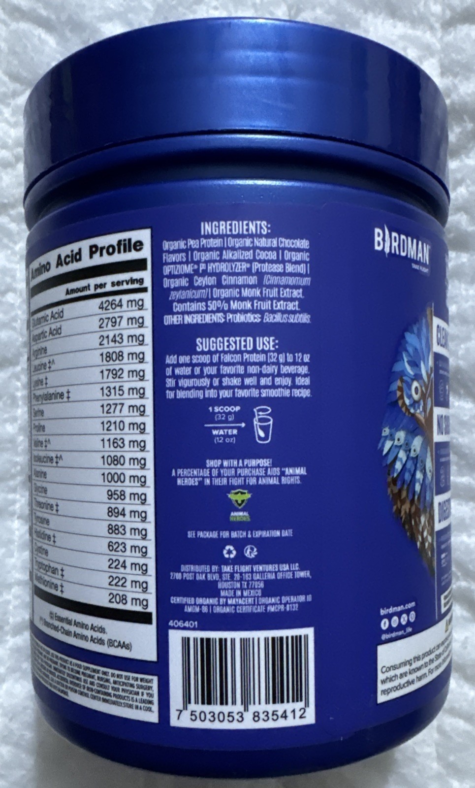 Birdman Falcon Organic Vegan Plant Protein Sugar Free Drink Powder Chocolate