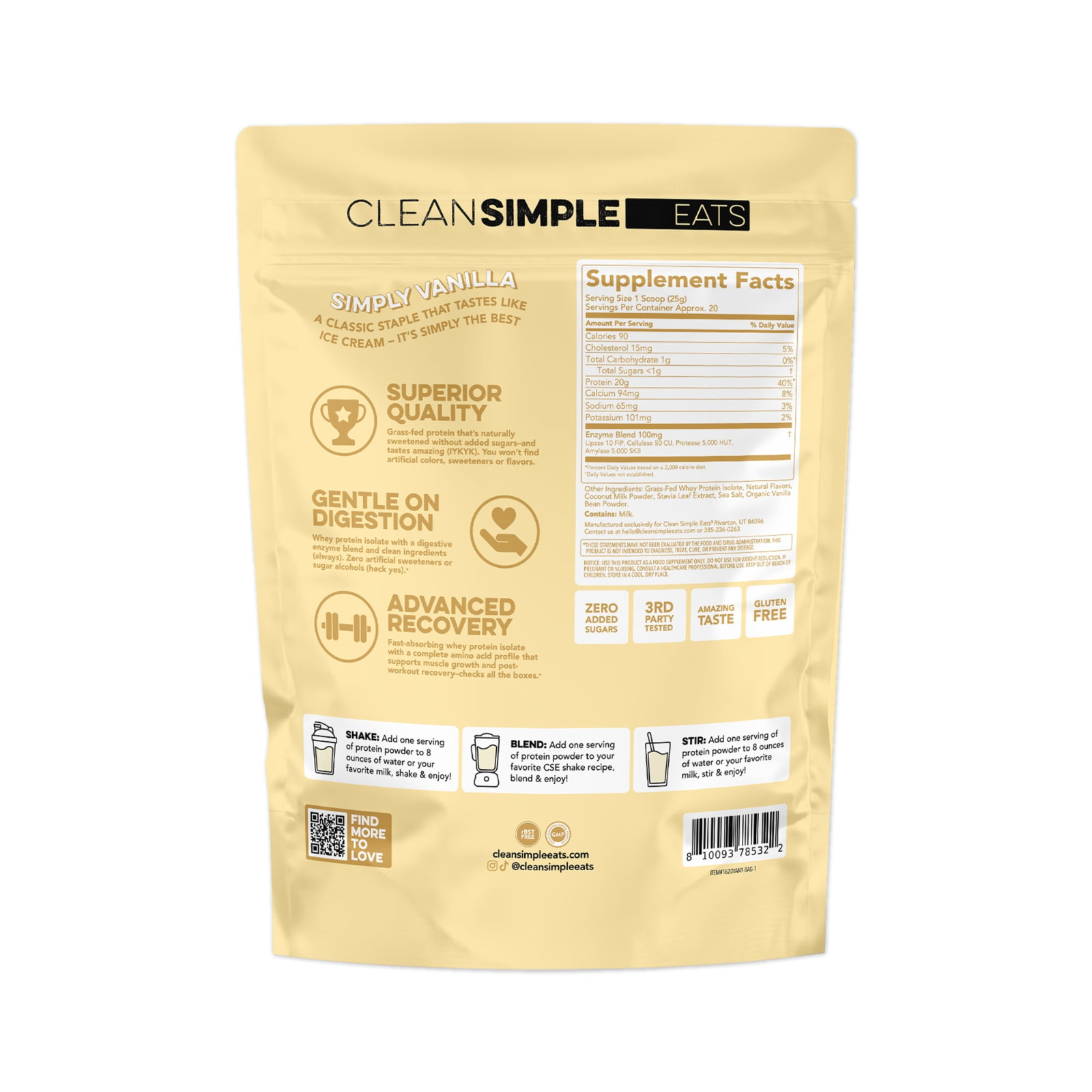 Clean Simple Eats Simply Vanilla Protein Powder 20 Servings (FREESHIP)