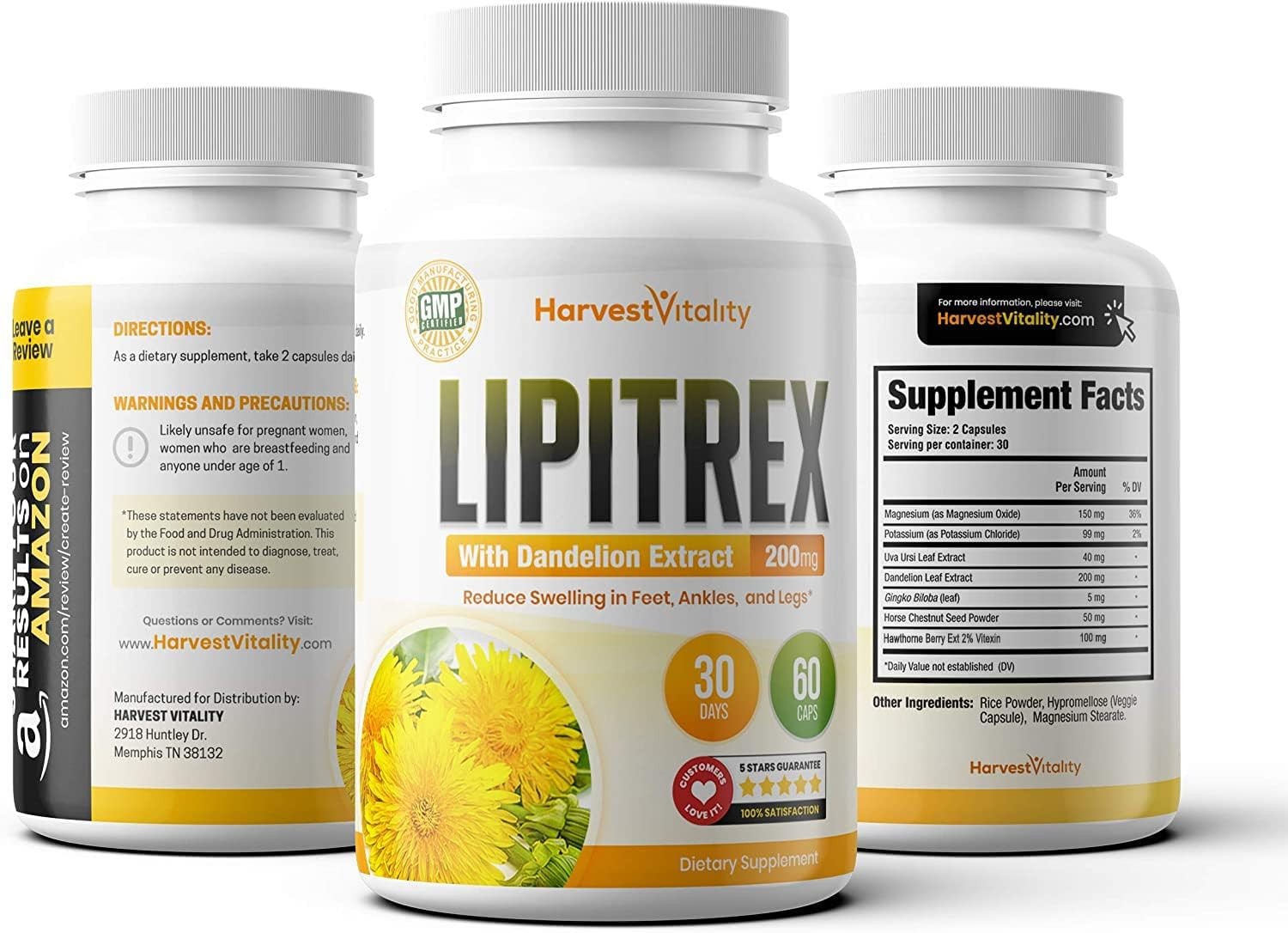 Harvest Vitality Lipitrex Natural Diuretic Water Pills Support For