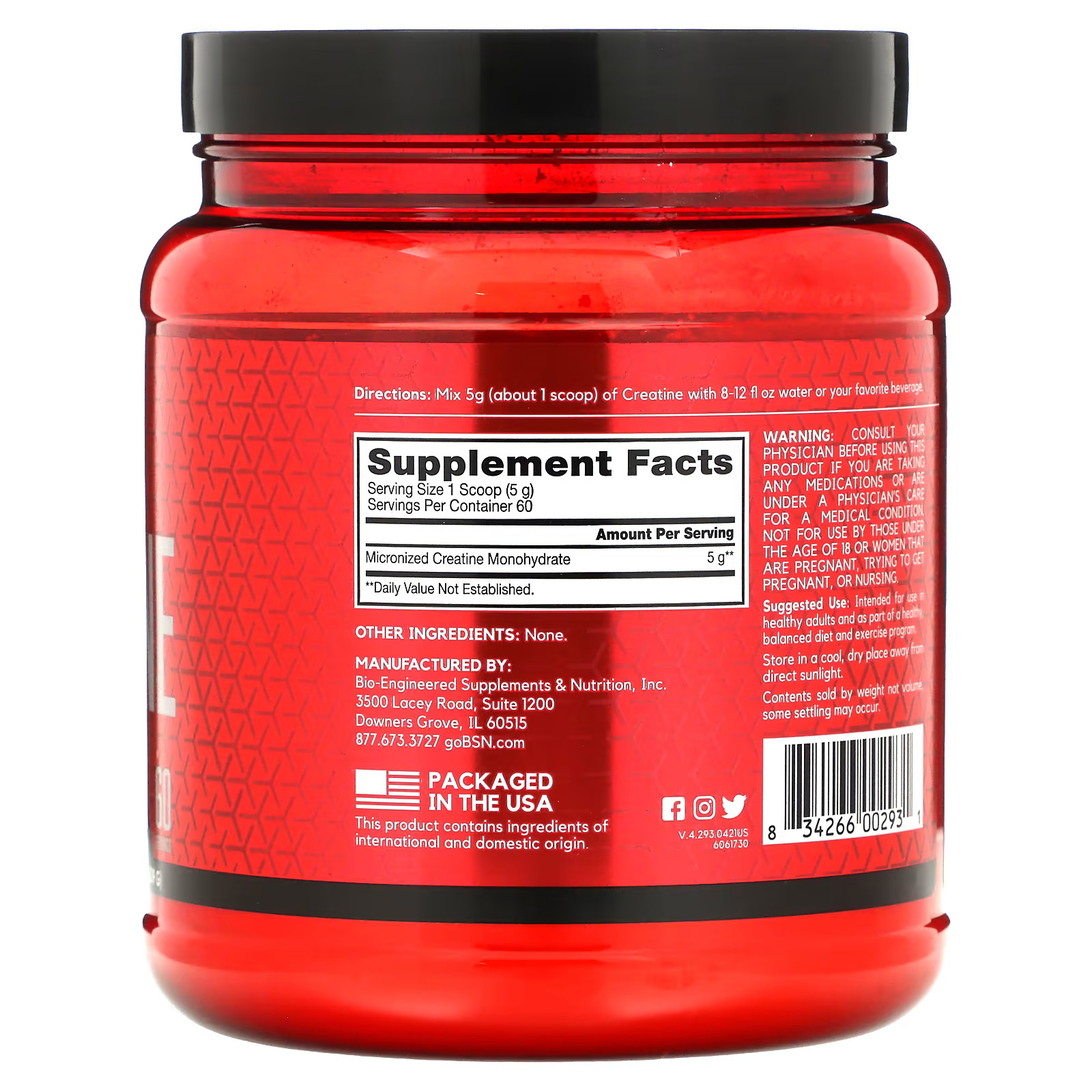 2 X BSN, Creatine, Unflavored, 10.9 oz (309 g)