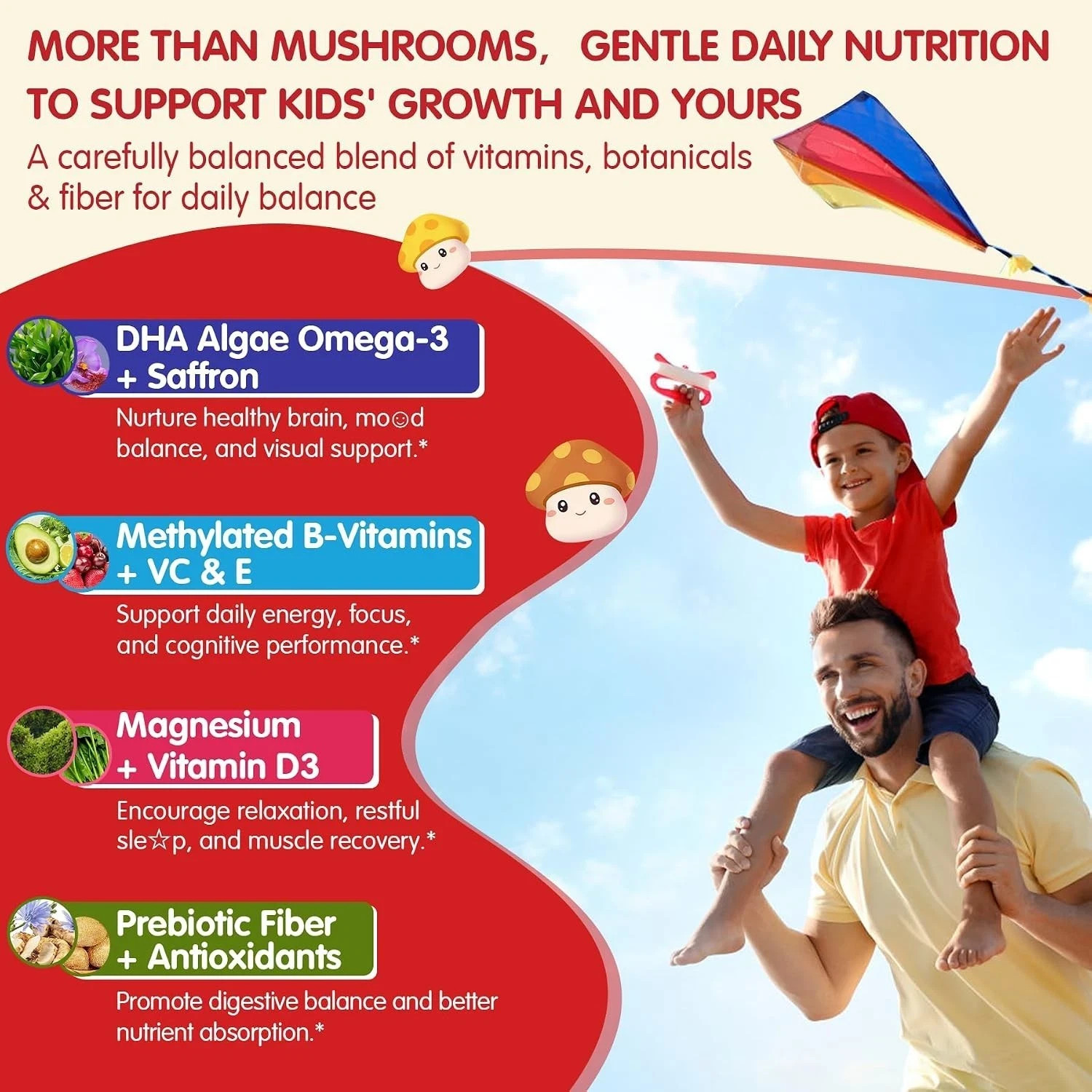 Lions Mane Mushroom Focus Gummies for Kids, Teens & Adults, 24-IN-1 Brain Gummy