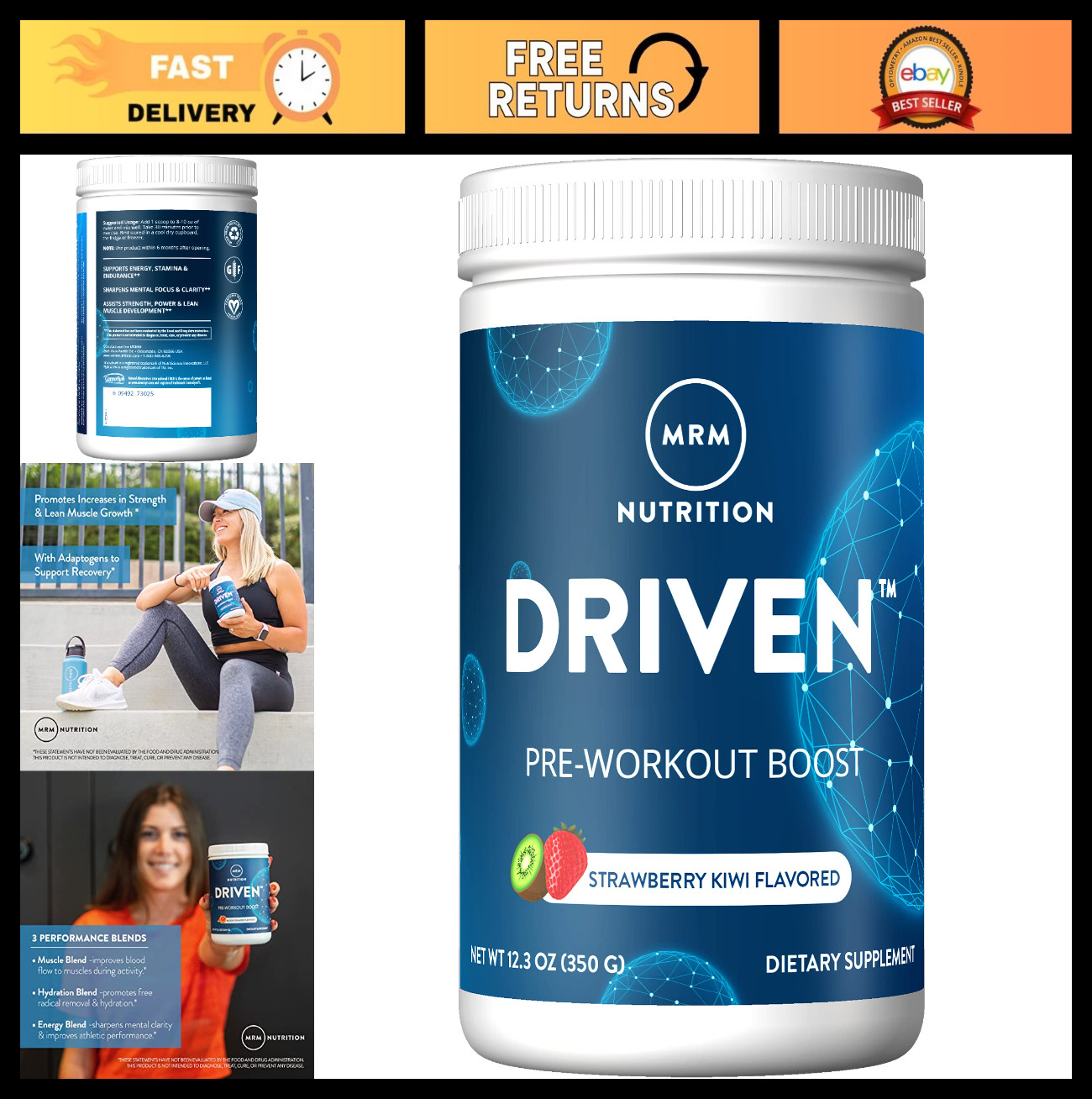 Pre Workout Powder – Energy & Focus Boost – 29 Servings, Strawberry Kiwi, Vegan,