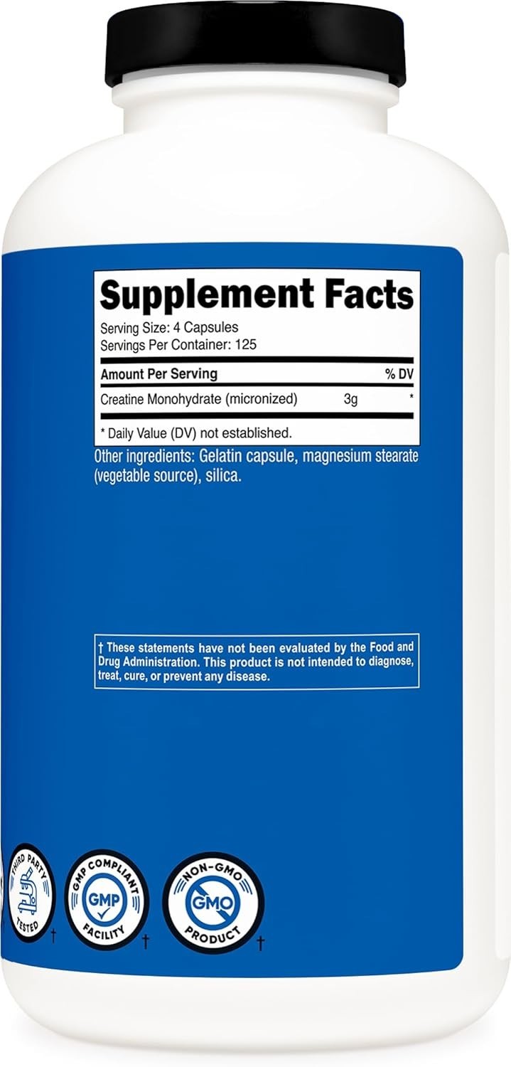 Unflavored Micronized Creatine 750mg Capsules – 500 Count for Fitness Excellence