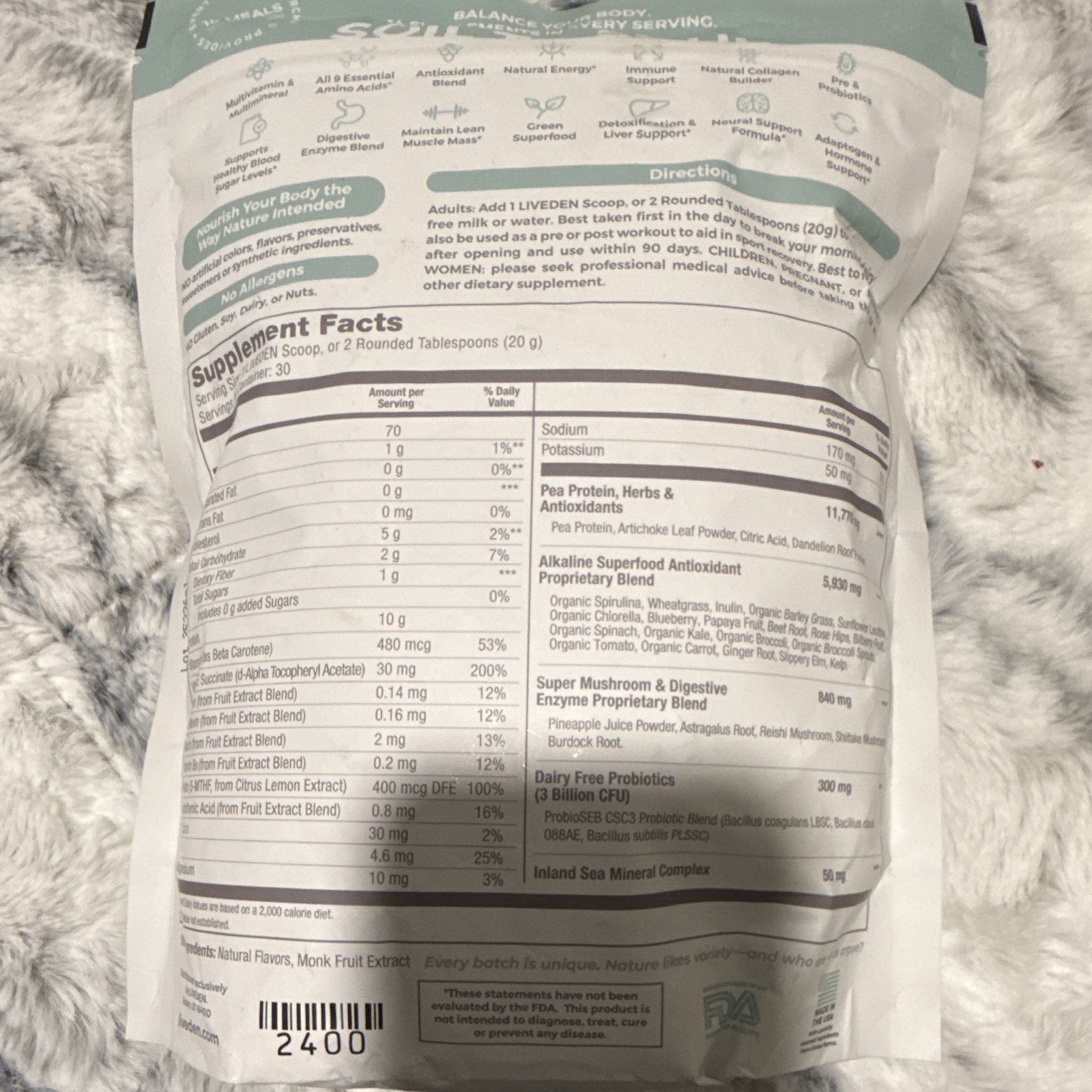 Soil to Soul Microbiome Balance Plant-Based Powder Digestive Support 21oz 30