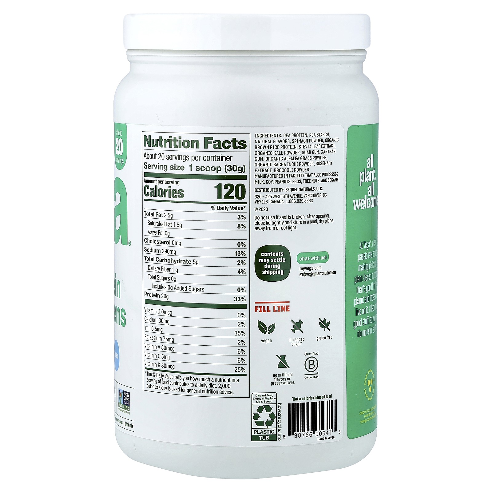 Plant-Based, Protein and Greens, Vanilla, 1 lb 5.7 oz (614 g)