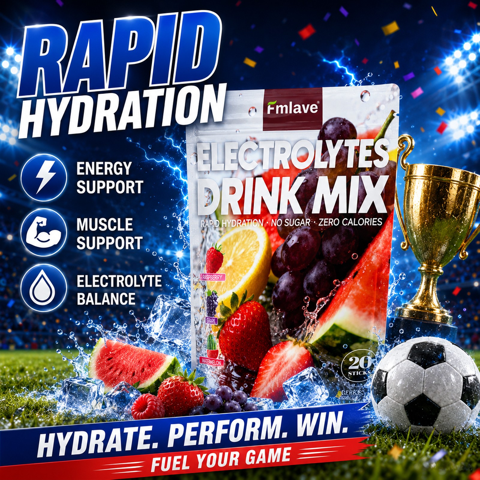Hydration Mix Sport Drink Powder Sugar Free Essential Electrolyte 20 Sachets
