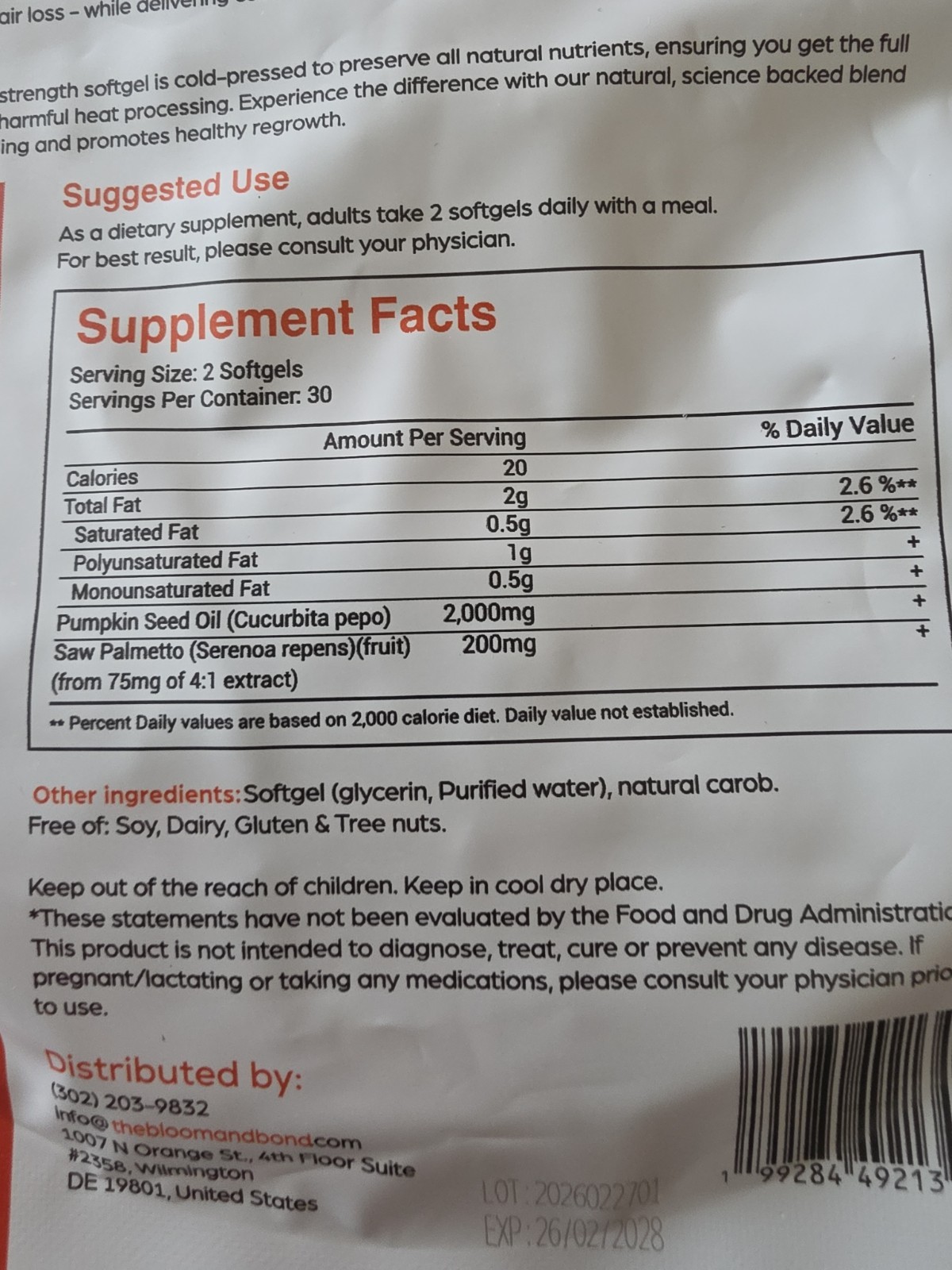 Pumpkin Seed Oil Saw Palmetto 2000mg 60 gels Cold Press Virgin Oil Phytosterols