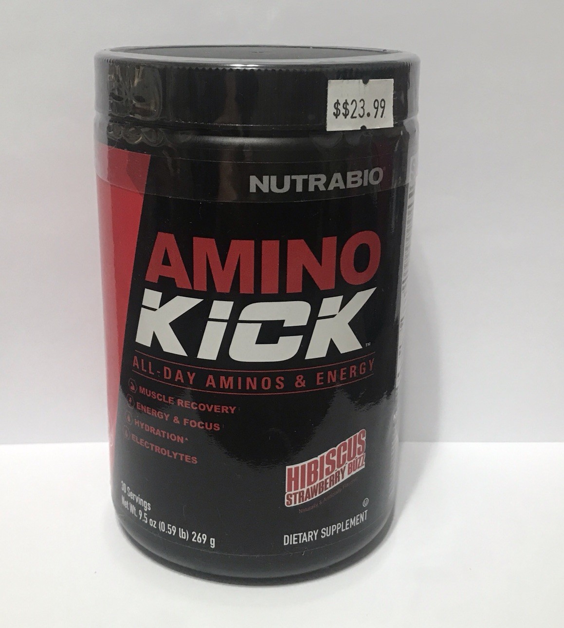 Amino Kick – Aminos & Energy – Hibiscus Strawberry Buzz – 9.5 oz (NutraBio)
