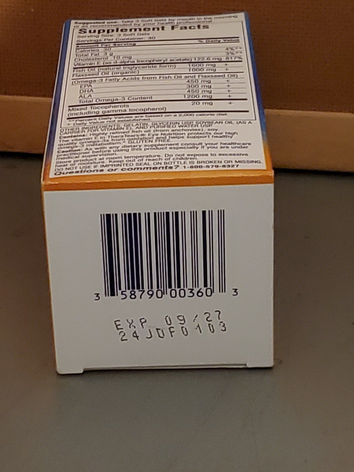 (BB 09/27) TheraTears 1200mg Omega 3 Eye Nutrition Supplement – 90 ct. NIB