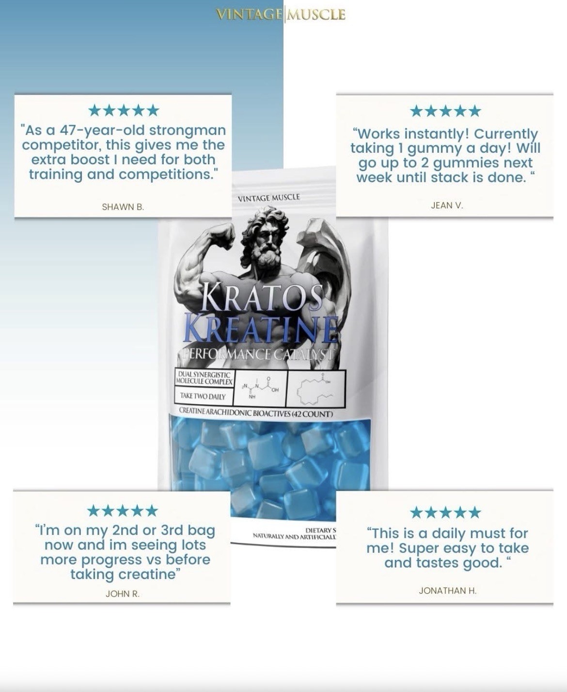Kratos Micronized Creatine Gummy’s W/Arachidonic Acid By Vintage Muscle💪🏛️