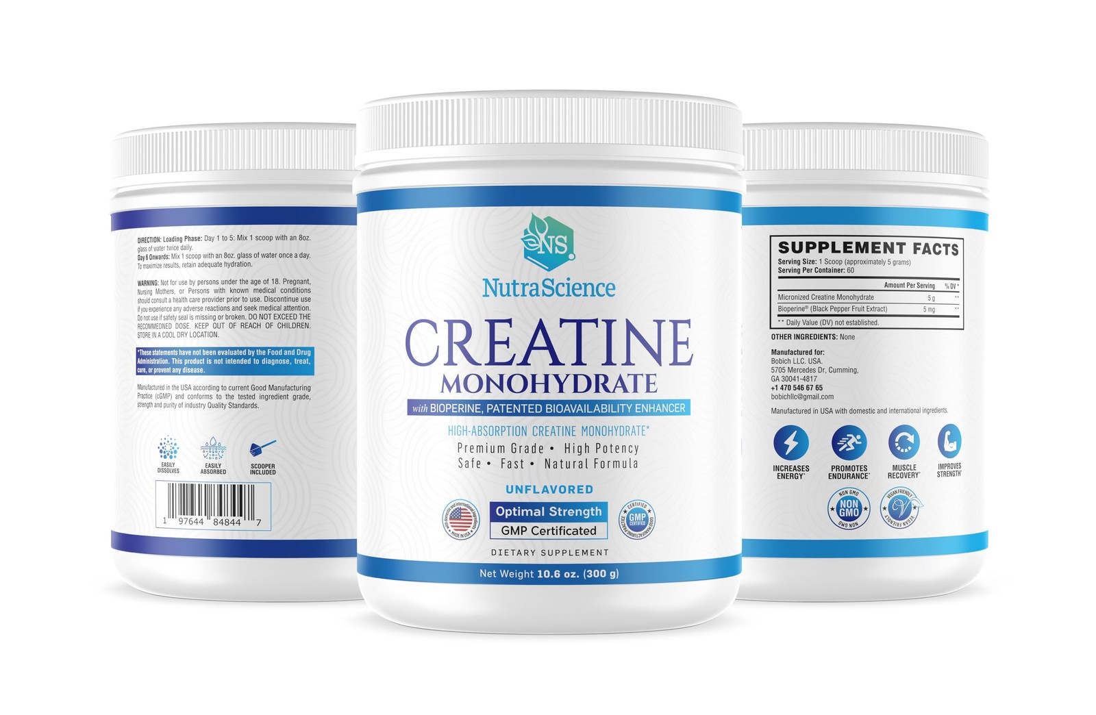 NutraScience Creatine Monohydrate Powder with 10.6 Ounce (Pack of 1)