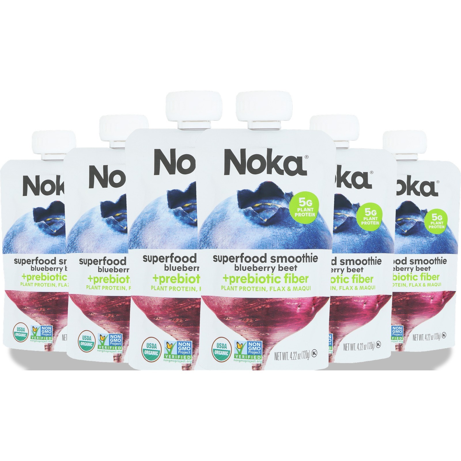 Noka Blueberry Beet Superfood Smoothie With Prebiotic Fiber 4.22 Oz 6 Pack