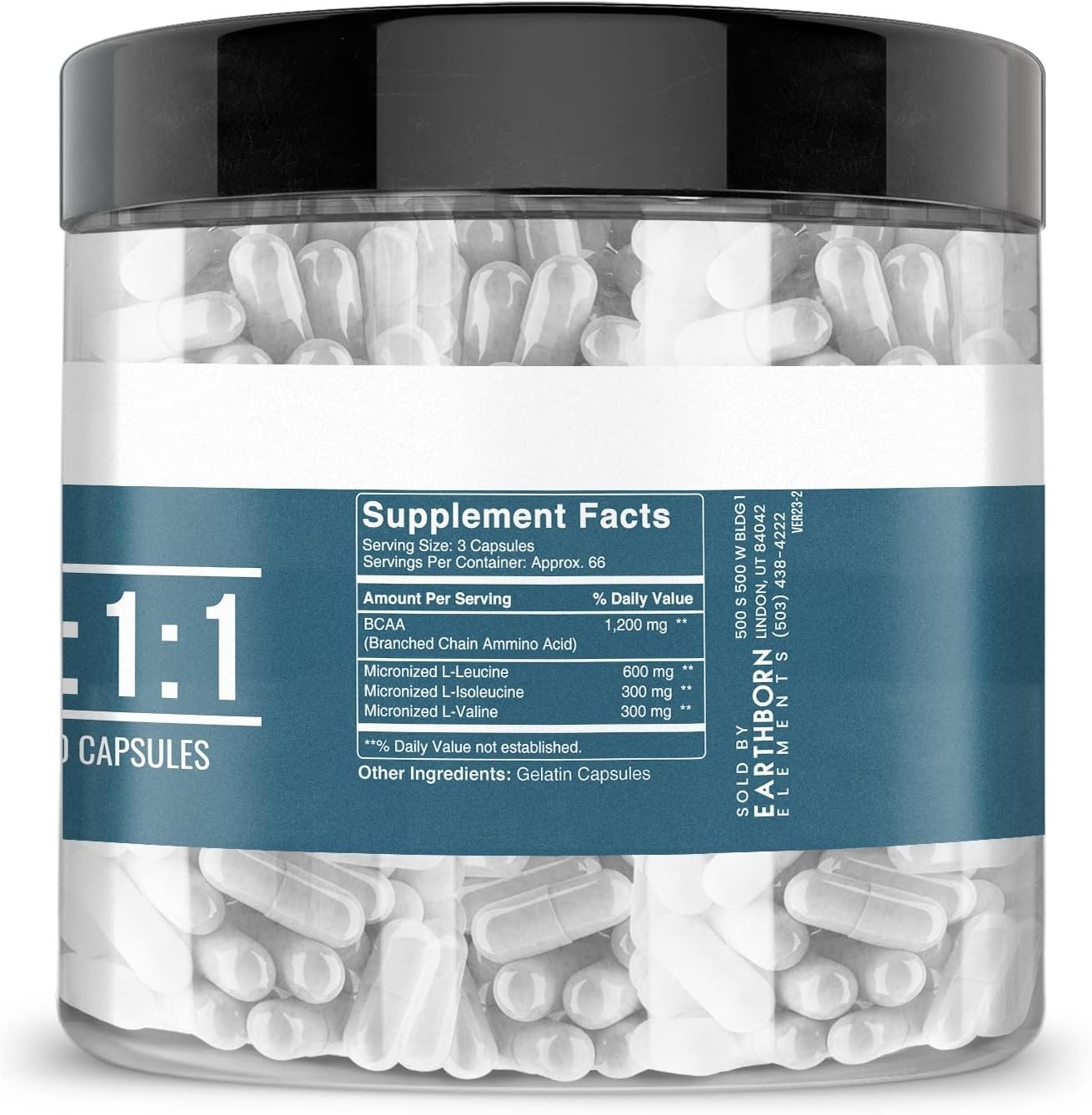 Pure BCAA Capsules – 200 Count, Unflavored, 60-Day Supply, Gluten-Free