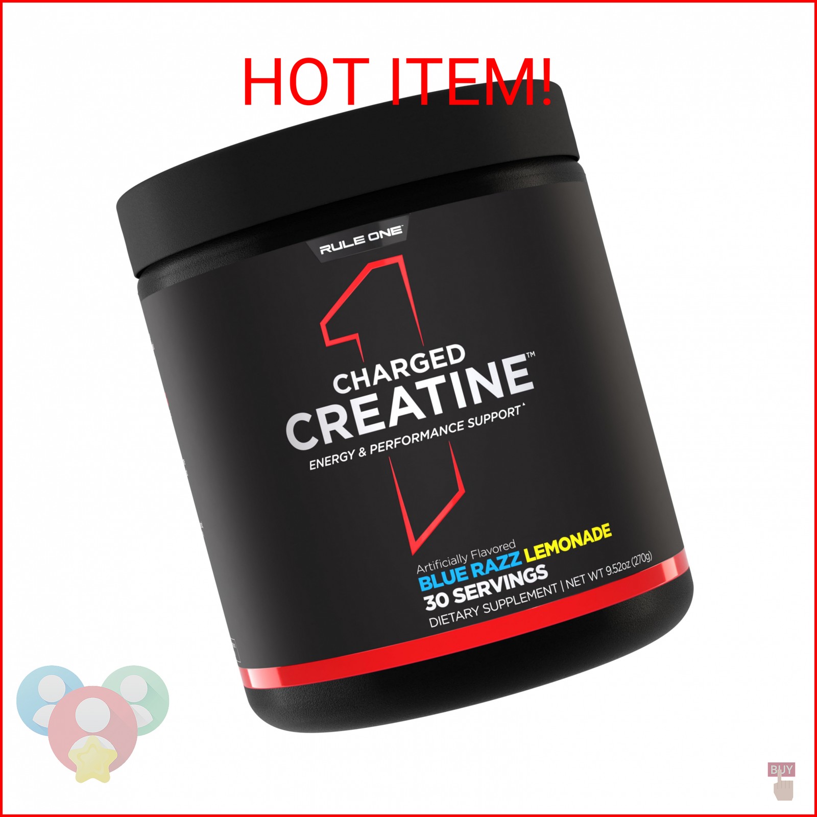 Rule 1 Proteins Charged Creatine, Blue Razz Lemonade, 30 Servings