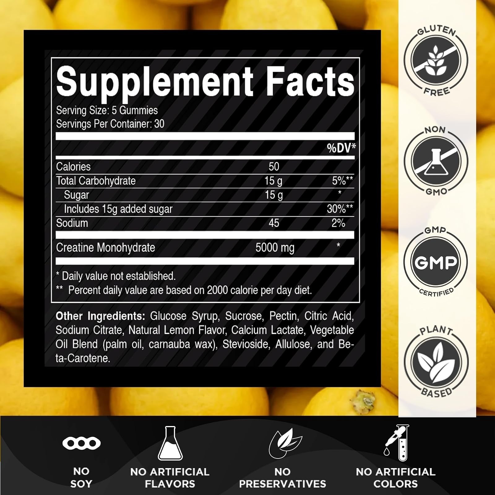 Vitamatic Creatine Gummies 5000mg – Lemon Flavor – 150 Count