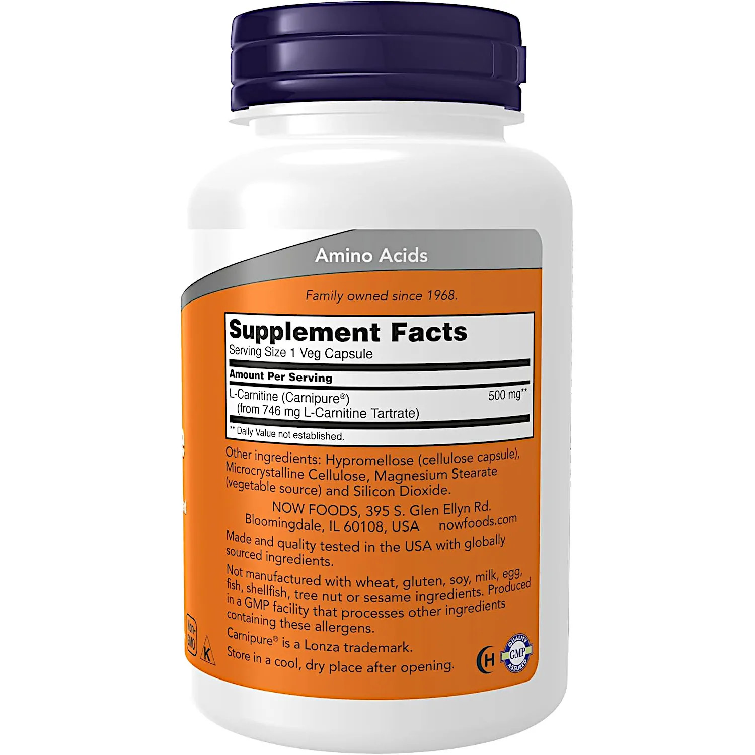 NOW Foods L-Carnitine 500 mg, Purest Form, Fitness Support*, 180 Veg Capsules