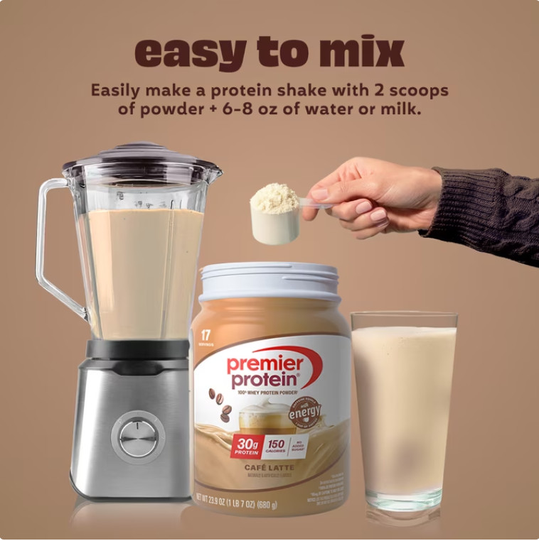 2 Pack Premier Protein 100% Whey Protein Powder,Café Latte,30g Protein,23.9oz Pk