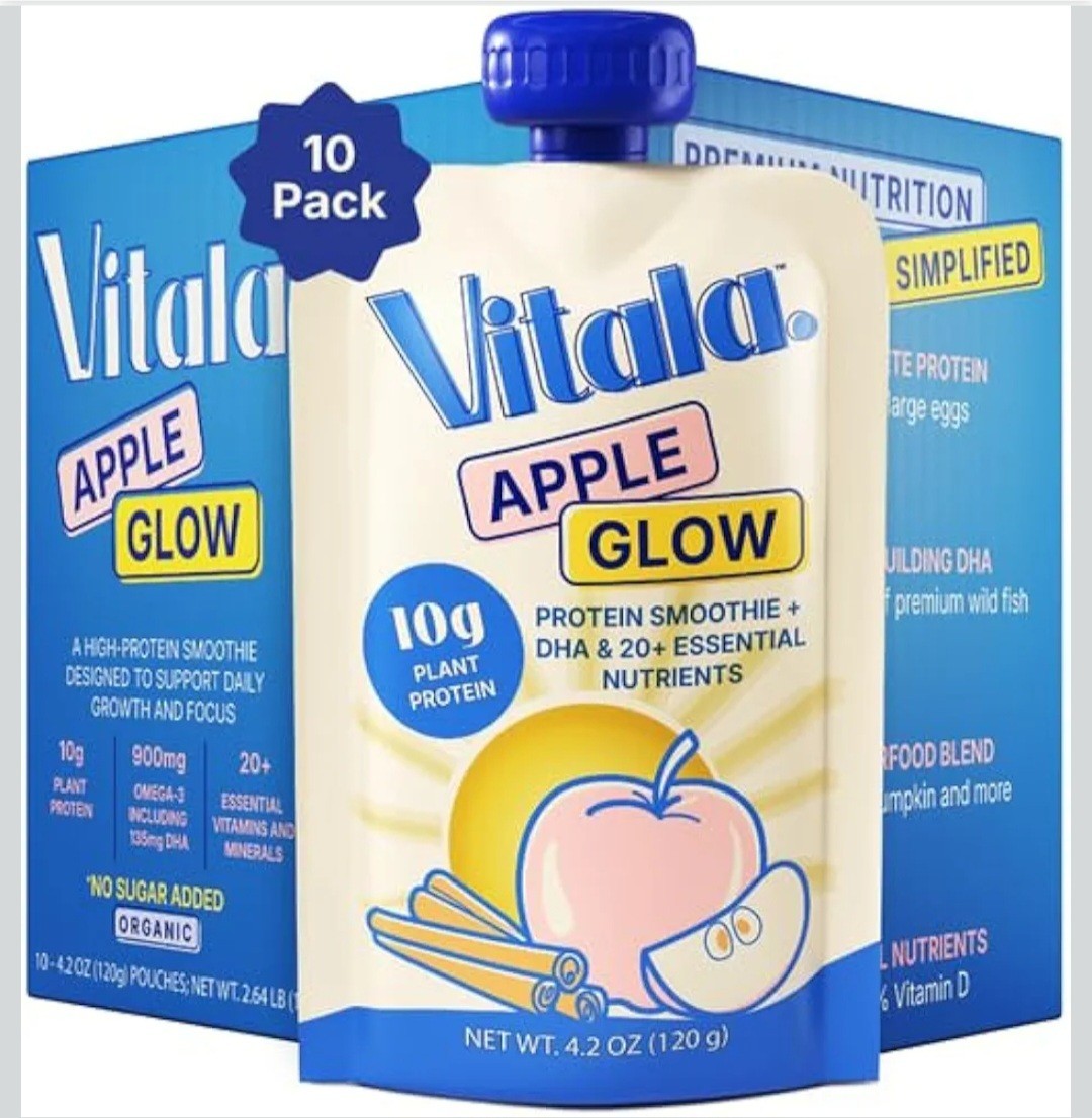 Vitala Organic Protein Smoothie | 10g Protein, 135mg DHA, USDA Organic | Apple