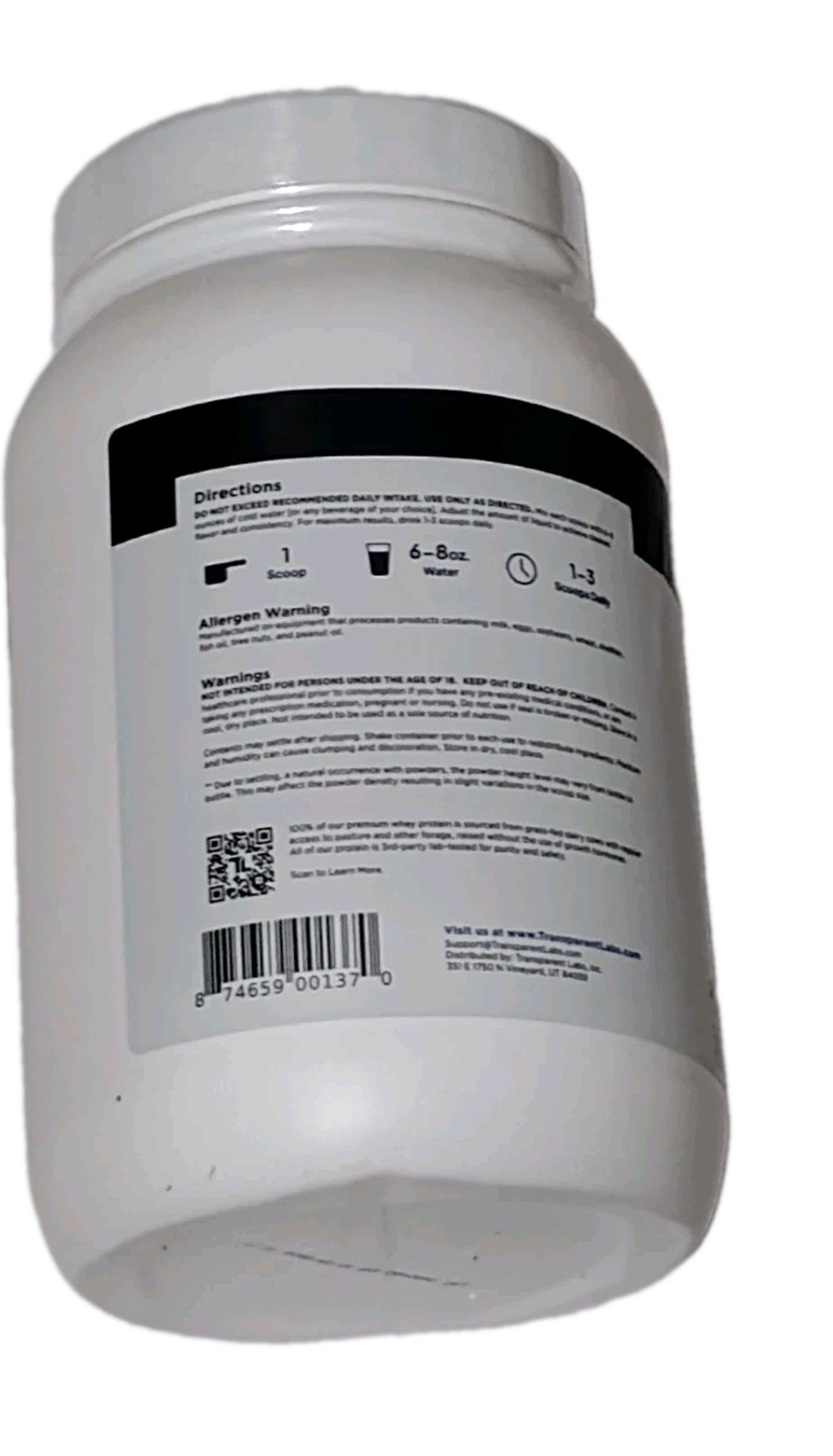 Transparent Labs 100% Grass Fed Whey Protein Isolate French Vanilla 30 Serving