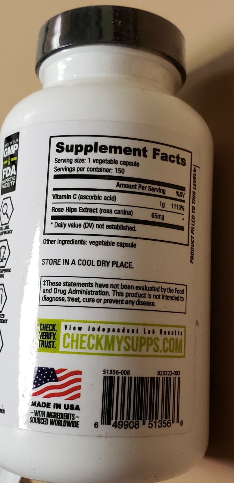 NUTRABIO – Vitamin C & Rosehip Bioflavonoids – 150 V-Caps – Exp 3/2025
