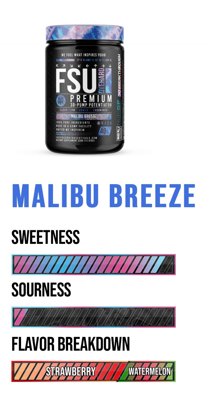 FSU DYEHARD PRE-WORKOUT *NON-STIM* Malibu Breeze [11.57 oz] ***SAVE $10***