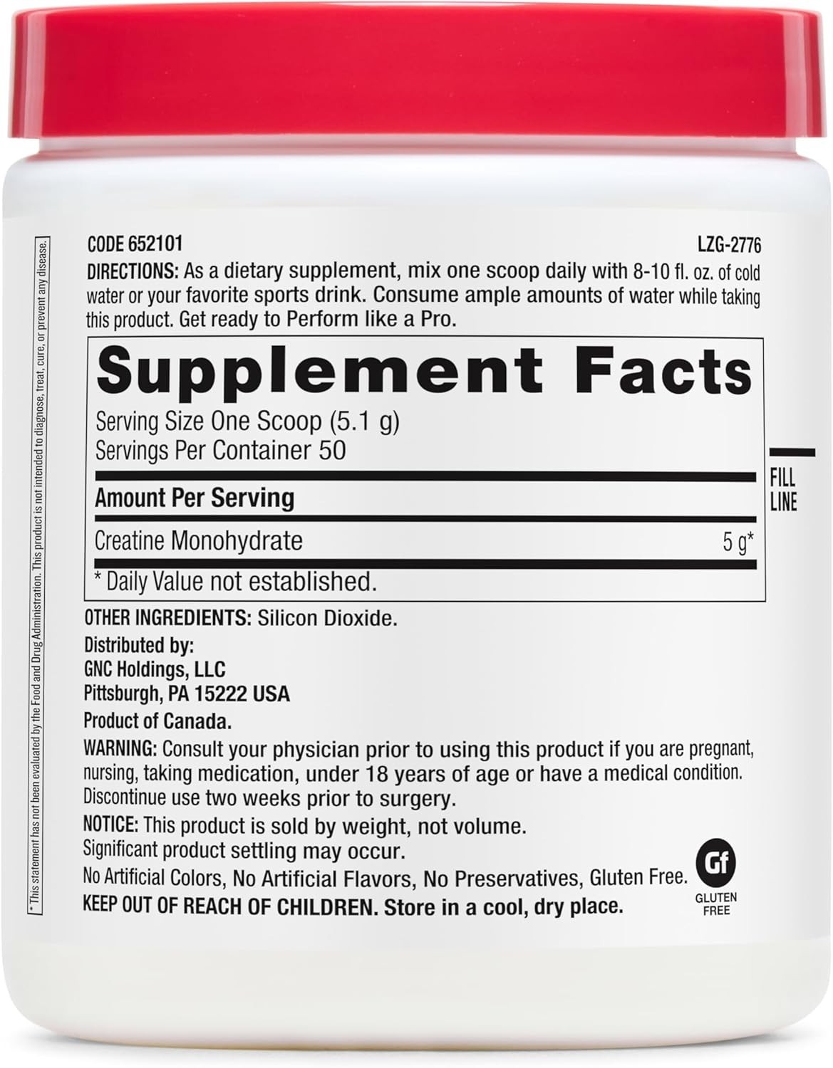 GNC Pro Performance Creatine Monohydrate Powder for Women & Men, 5g Creatine Per