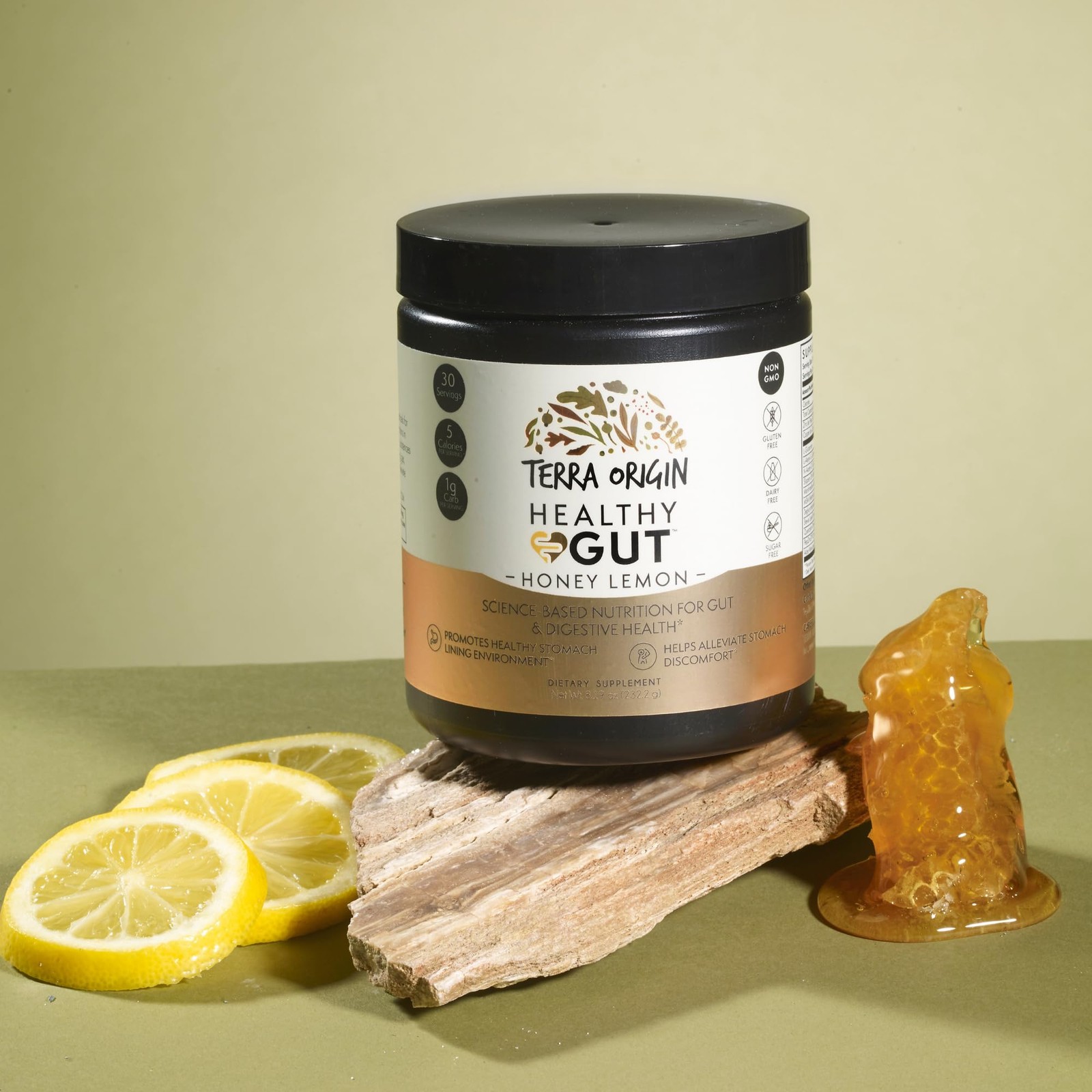 TERRA ORIGIN Healthy Gut Powder Honey Lemon | 30-Servings with L-Glutamine, Z…