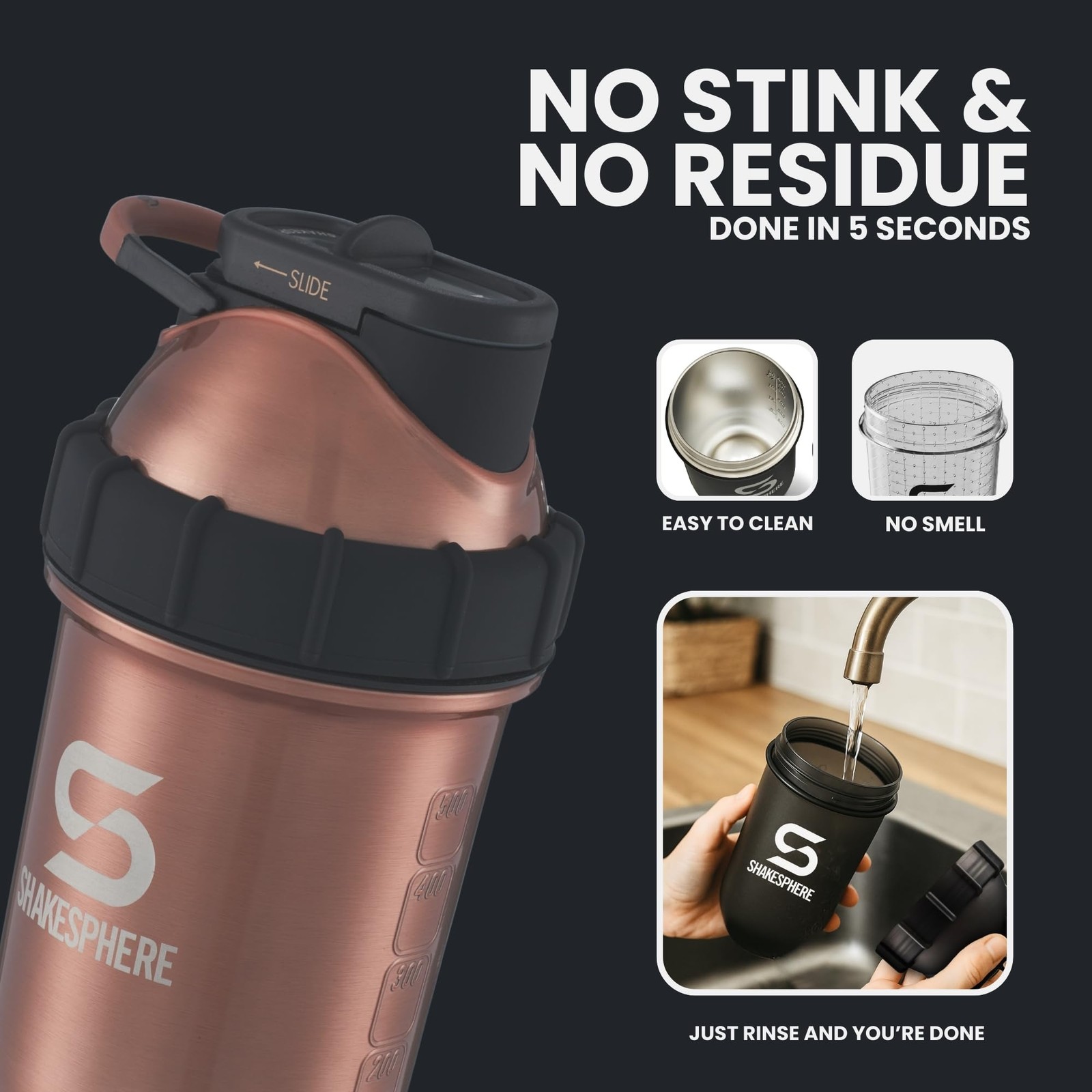 Shakesphere Stainless Steel Shaker Bottle – 24Oz Insulated Protein Shaker