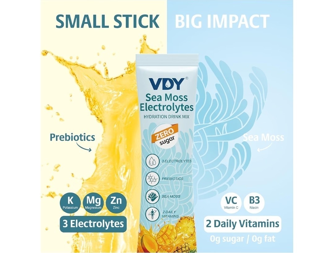 VDY Sea Moss Electrolytes Hydration Drink Mix Sugar-Free Mango & Pineapple 30ct