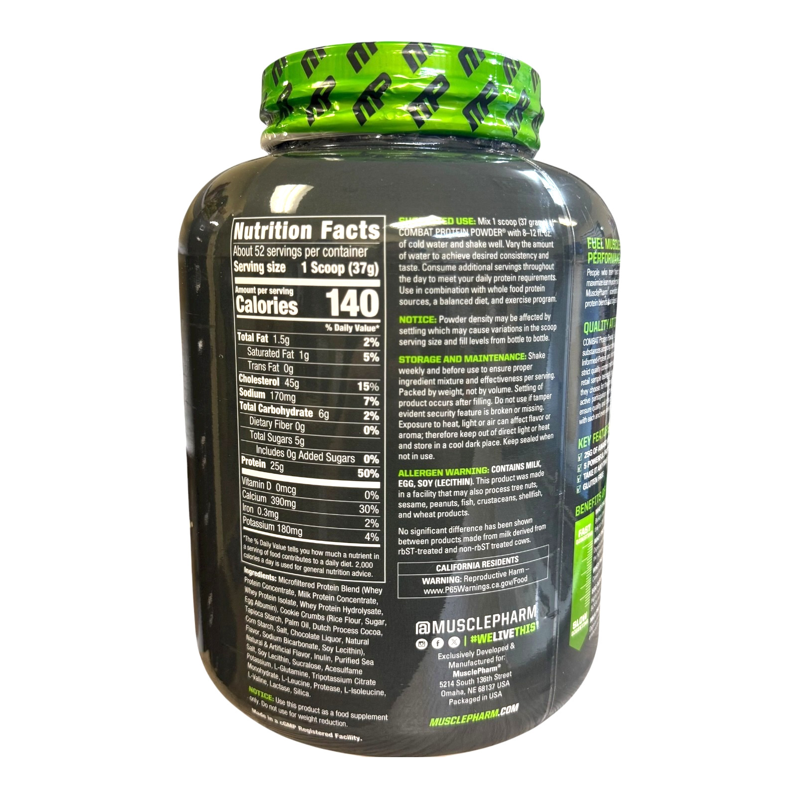 MusclePharm Combat Protein Powder, Cookies ‘N’ Cream, 4.2 Pounds, 52 Servings
