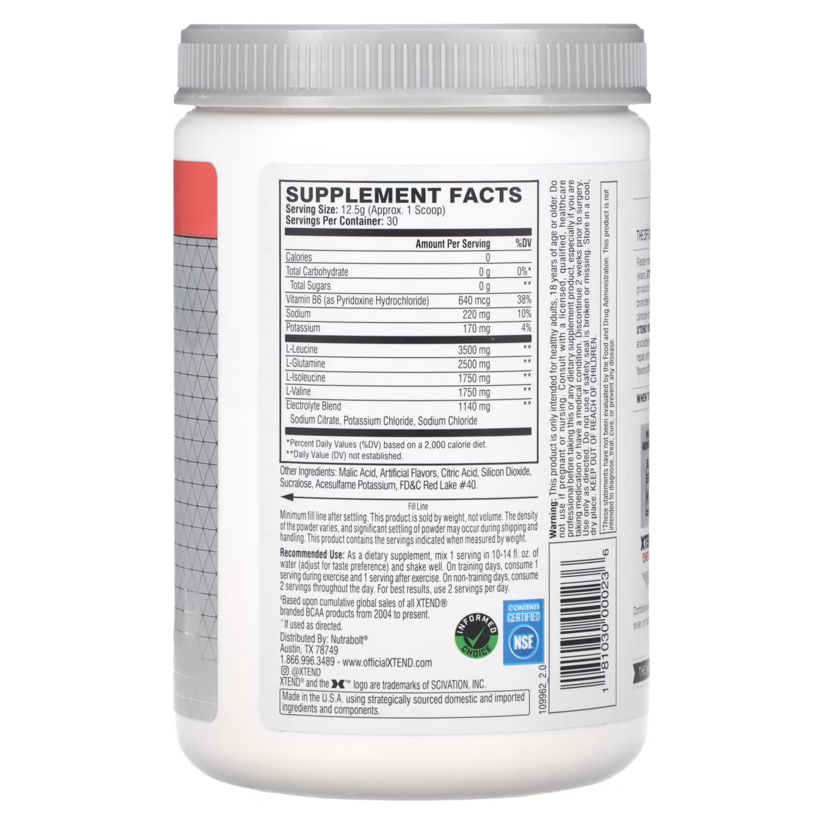 2 X Xtend, The Original 7G BCAA, Watermelon Explosion, 13.7 oz (390 g)