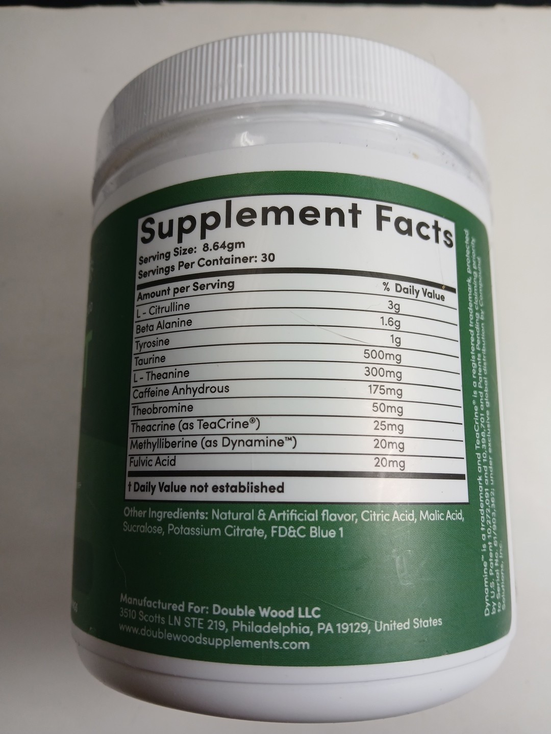 DWS Blue Rasberry 175mg Caffeine Pre Workout Powder for Men & Women Exp. 12/2027