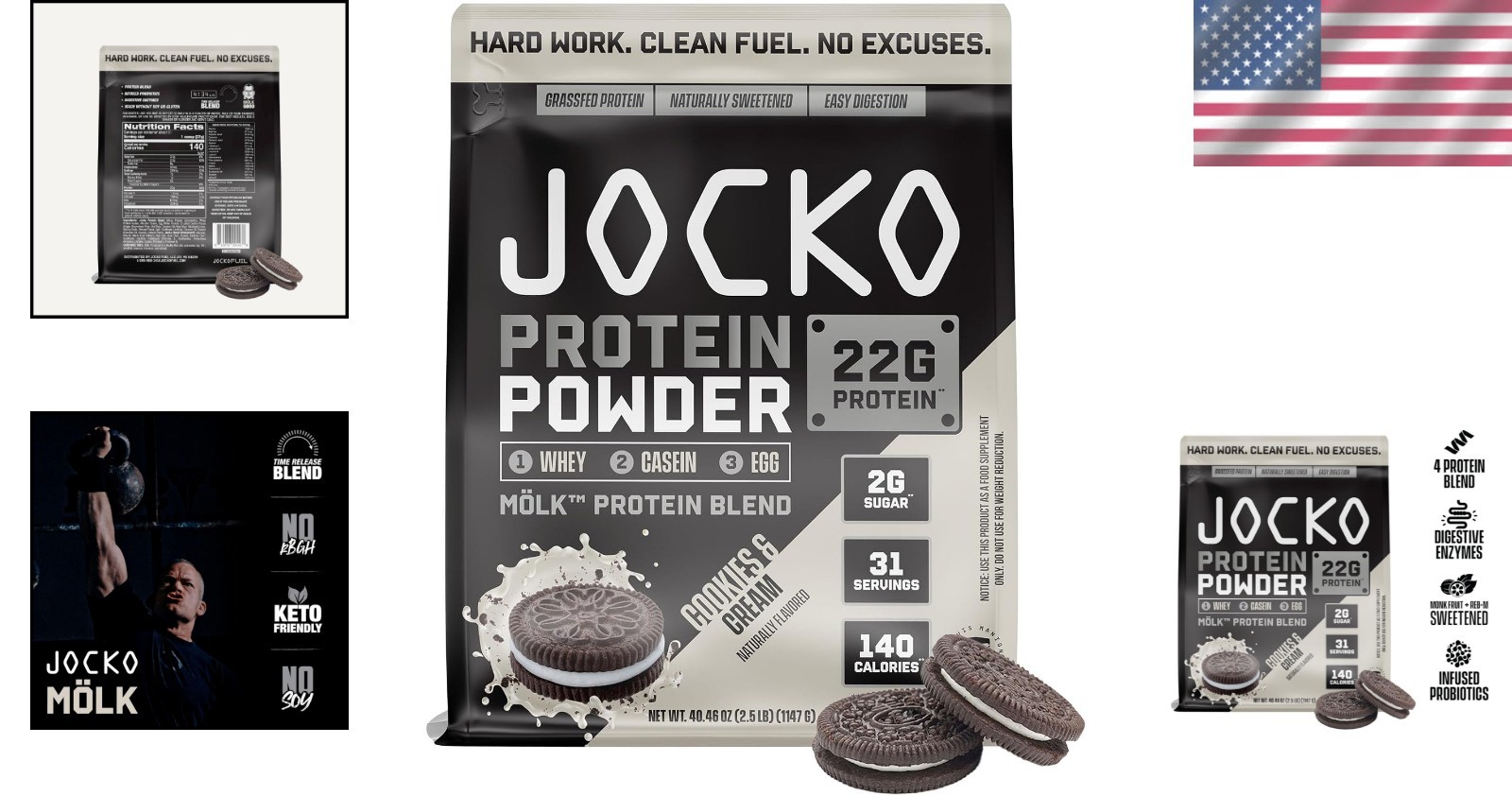 Jocko Fuel Mölk Whey Protein Powder – Keto, Probiotics, 2.5 lbs Cookies & Cream