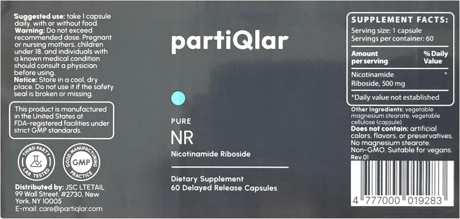 partiQlar NR Supplement – High Purity Nicotinamide Riboside Capsules – NAD+ Boos
