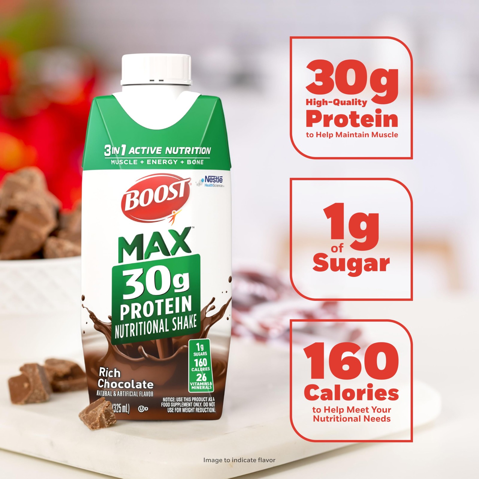 BOOST MAX Protein Shakes Ready to Drink – 30g High Protein Shake – Chocolate | N