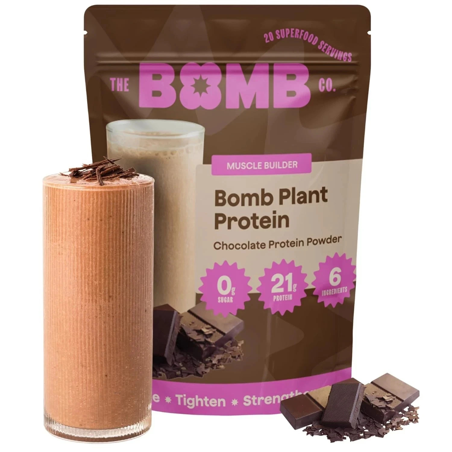 The Bomb Co. Bomb Plant, Protein Powder with 21g Protein Zero Sugar Chocolate..