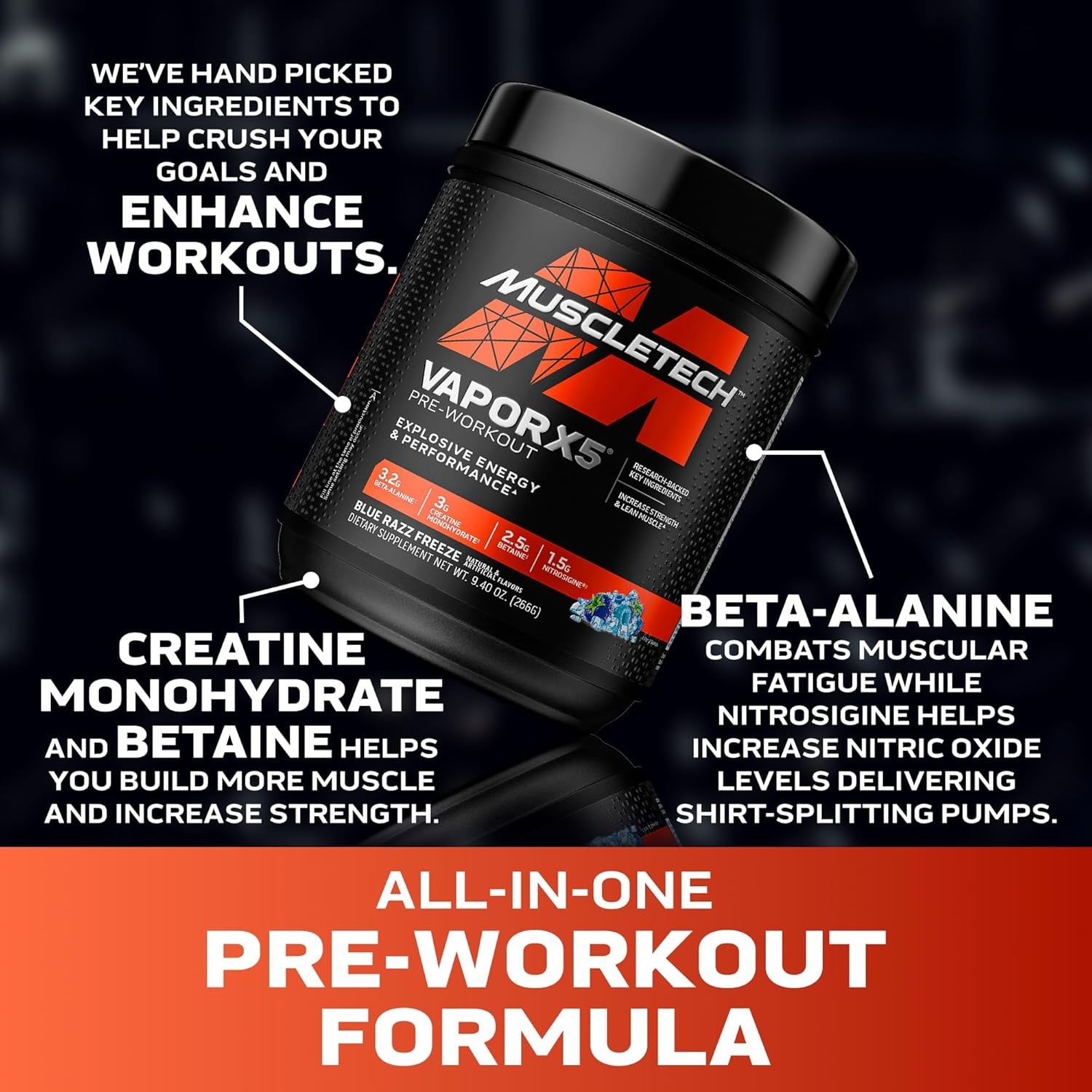 Vapor X5 Pre-Workout Powder – Blue Razz Freeze, 30 Servings for Explosive Energy