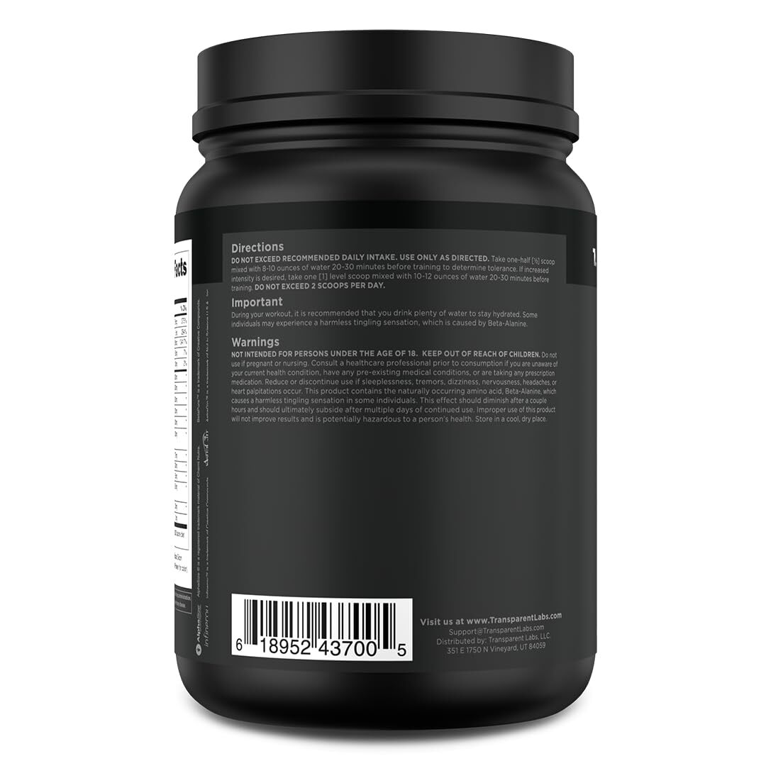Transparent Labs Bulk Black Pre Workout 30 Servings Energy Strength Focus Pump