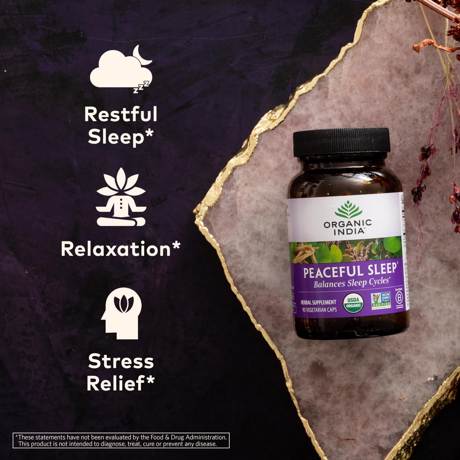 Organic India Peaceful Sleep Herbal Supplement – Deep Sleep Aid For Adults