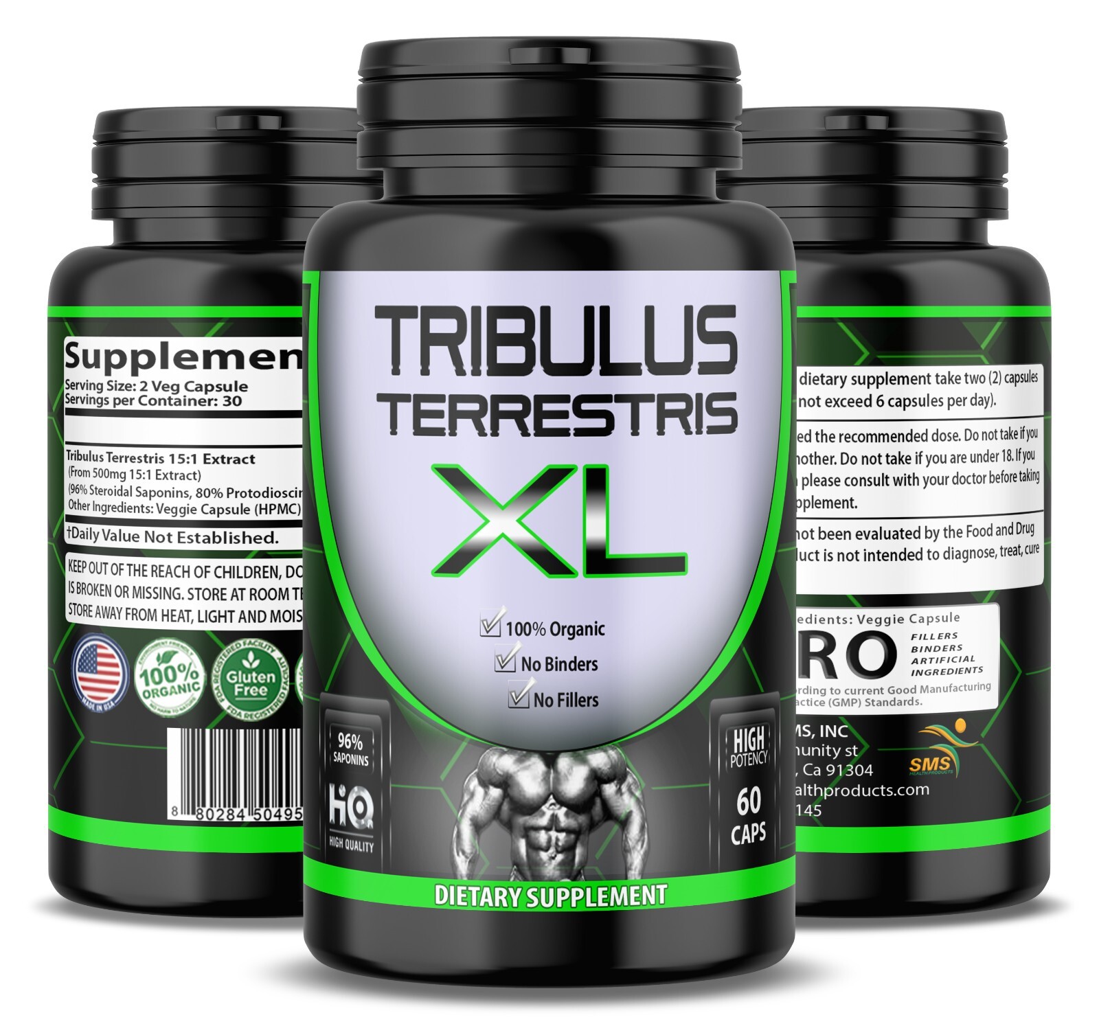 Pure Tribulus Terrestris Extract W/ 96% Saponins 60 Capsules, No Filler, Non-GMO